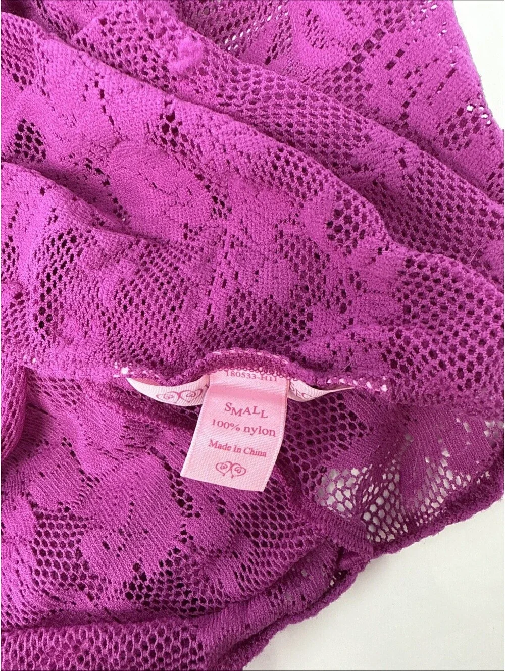 Victoria’s Secret Mesh Magenta Fishnet Floral Lace Halter Lingerie Babydoll Sz S